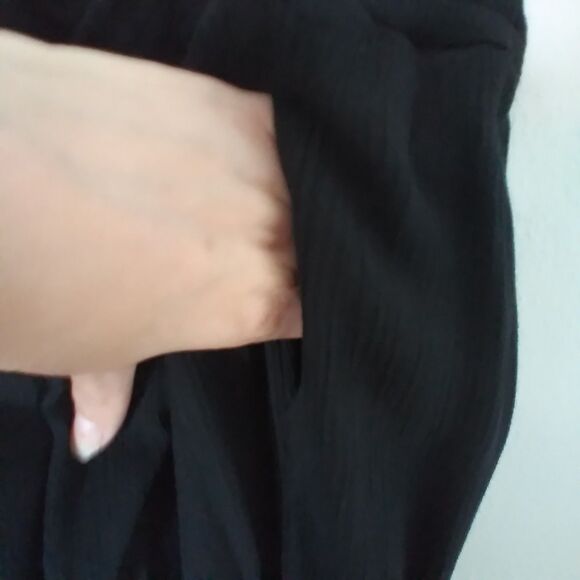 Boston Proper Black Rayon Wide Split Leg Flare Palazzo Pants Sz L Pockets Lined - Picture 8 of 9